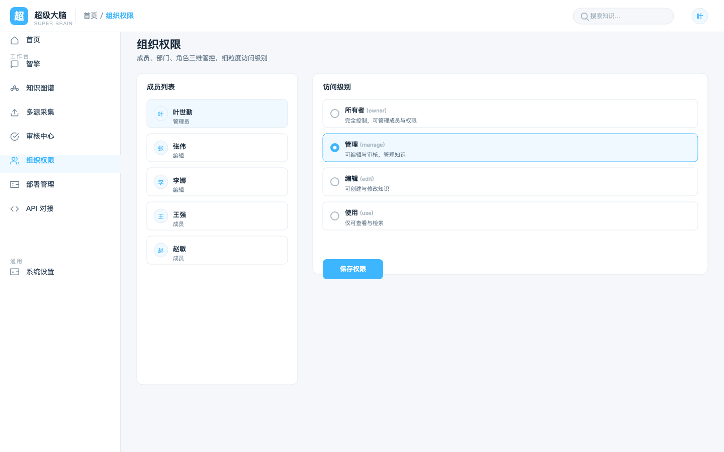 超级大脑权限管理界面